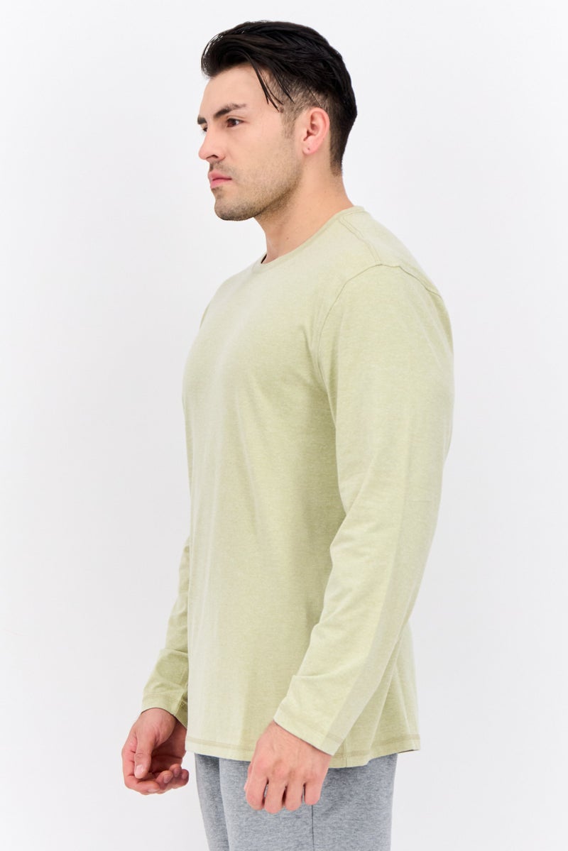 Beause Men Crew Neck Long Sleeves Heather T-Shirt, Sage Green - Image 2